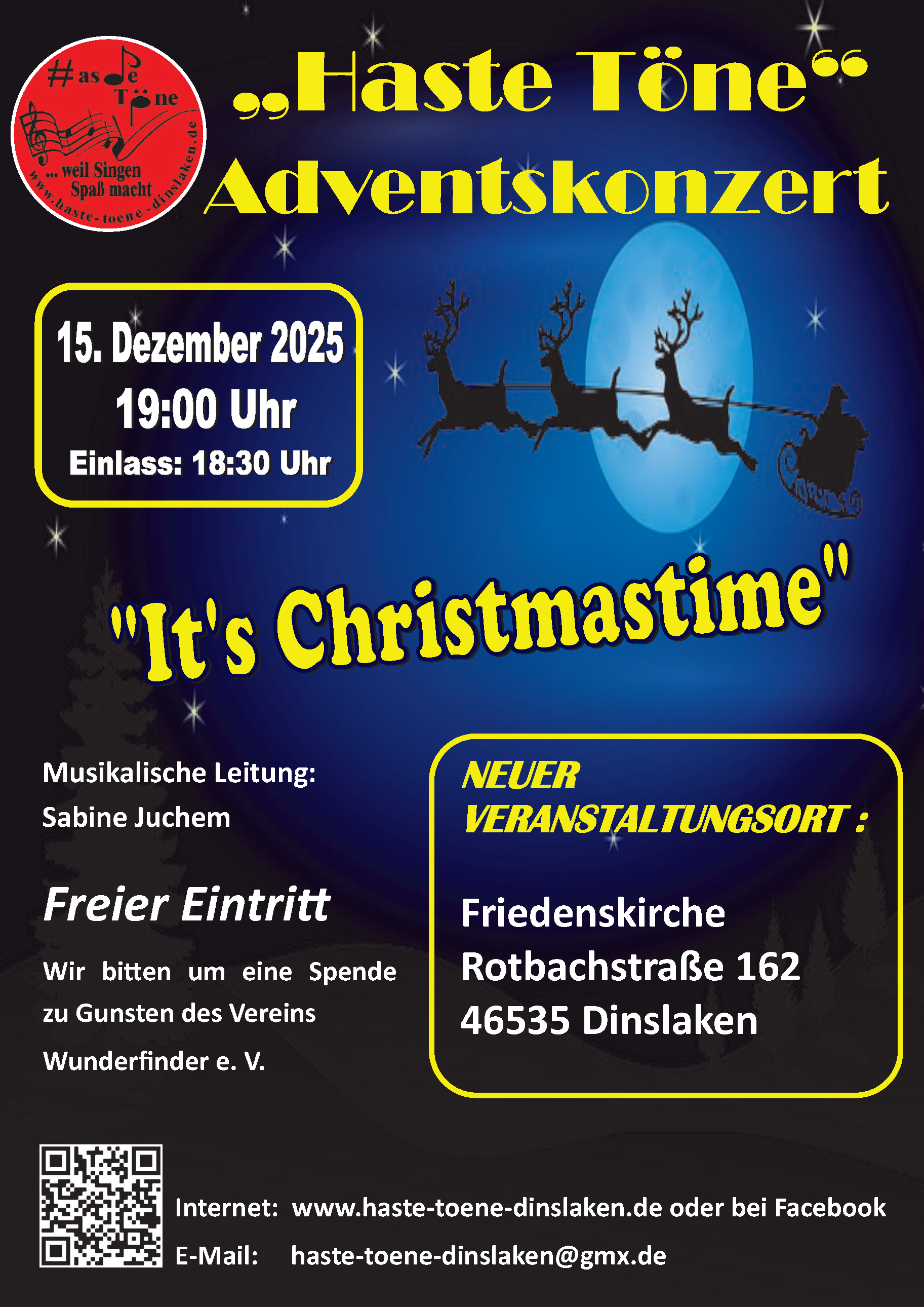 Plakat zum Adventskonzert von Haste Töne am 15.12.2025 um 19 Uhr in der Friedenskirche Dinslaken